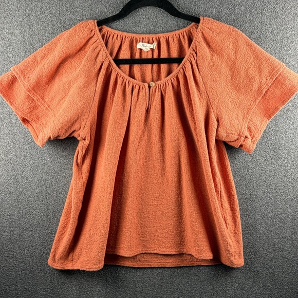 Madewell Hadley Sweet Dahlia Orange‎ Textured Flutter Sleeve Peasant Top Medium - Picture 2 of 10